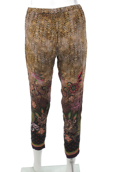 Sand Womens Ankle Pants Silk Multicolor Animal Print Pull On Size S