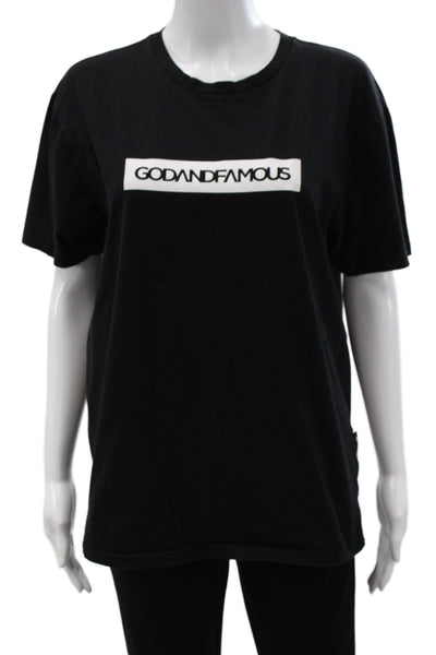 Designer Unisex Basic Black Cotton Crewneck Graphic Tee Short Sleeve Size M
