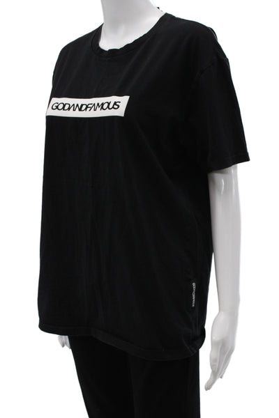 Designer Unisex Basic Black Cotton Crewneck Graphic Tee Short Sleeve Size M