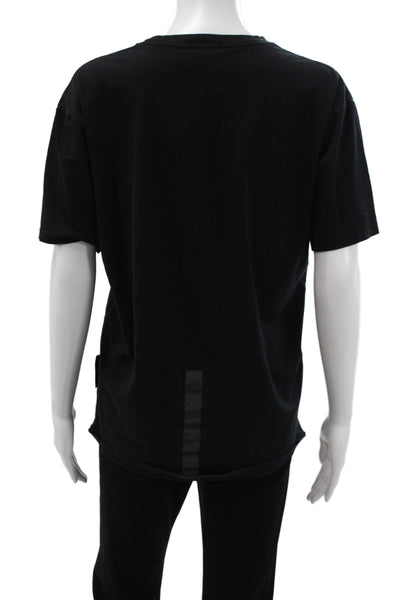 Designer Unisex Basic Black Cotton Crewneck Graphic Tee Short Sleeve Size M
