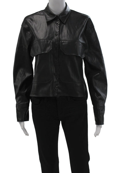 Zara Women Basic Jacket Black Polyester Long Sleeve Snap Collar Size XS