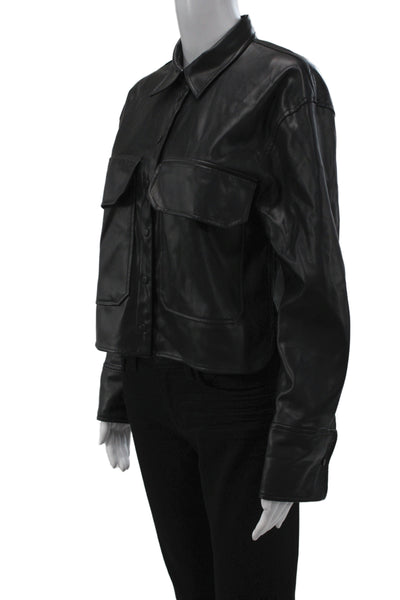 Zara Women Basic Jacket Black Polyester Long Sleeve Snap Collar Size XS