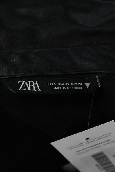 Zara Women Basic Jacket Black Polyester Long Sleeve Snap Collar Size XS