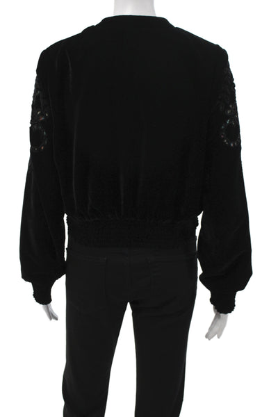 Zara Women Bomber Jacket Black Floral Zip Polyester Long Sleeve Size L