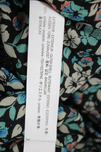 Zara Women Bomber Jacket Black Floral Zip Polyester Long Sleeve Size L