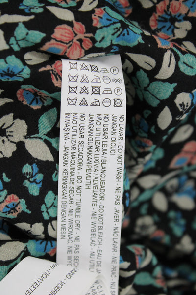 Zara Women Bomber Jacket Black Floral Zip Polyester Long Sleeve Size L