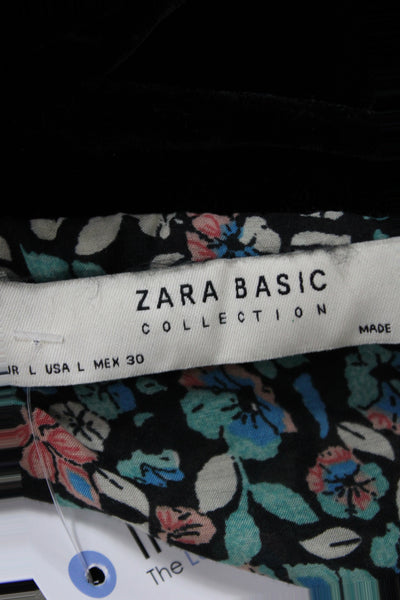 Zara Women Bomber Jacket Black Floral Zip Polyester Long Sleeve Size L