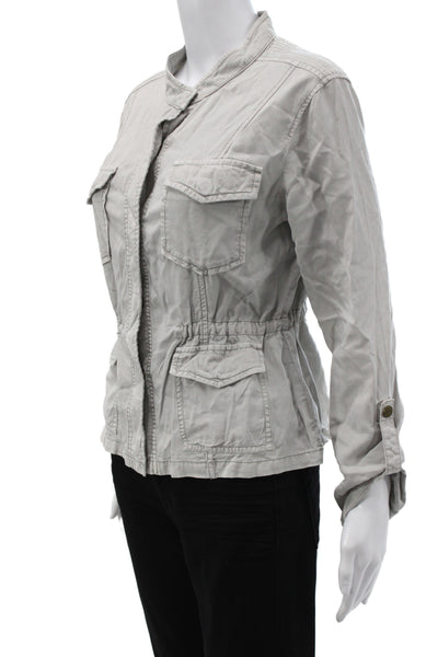 Sanctuary Women Military Jacket Gray Lyocell Long Sleeve Button Solid Size S