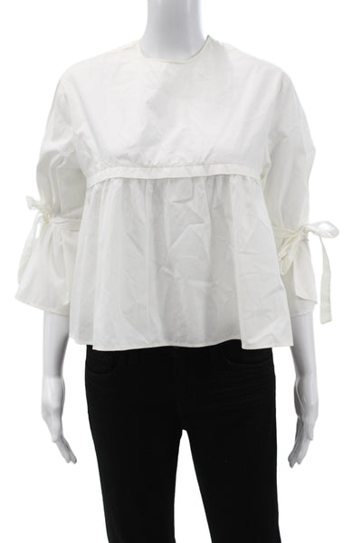 Maje Womens Basic Cotton Round Neck 3/4 Sleeve Button Blouse White Size 1