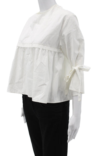 Maje Womens Basic Cotton Round Neck 3/4 Sleeve Button Blouse White Size 1
