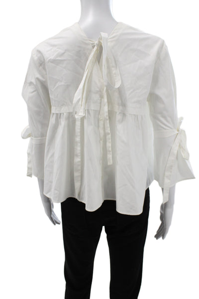 Maje Womens Basic Cotton Round Neck 3/4 Sleeve Button Blouse White Size 1