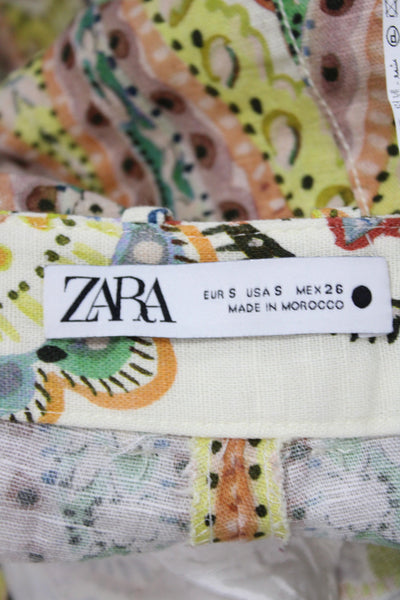 Zara Womens Boho Multicolor Linen Set Button Collared Size S