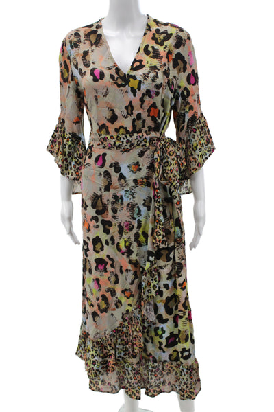 Blank London Women Maxi Dress Animal Print V-Neck 3/4 Sleeve Multicolor Size XS