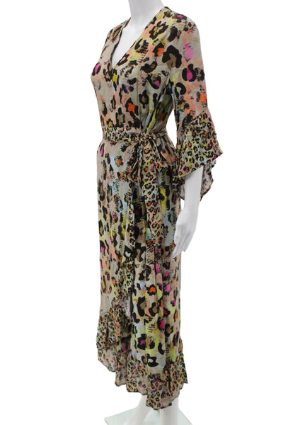 Blank London Women Maxi Dress Animal Print V-Neck 3/4 Sleeve Multicolor Size XS