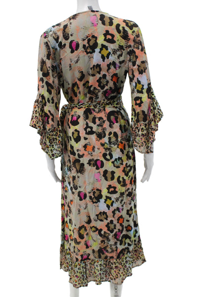Blank London Women Maxi Dress Animal Print V-Neck 3/4 Sleeve Multicolor Size XS