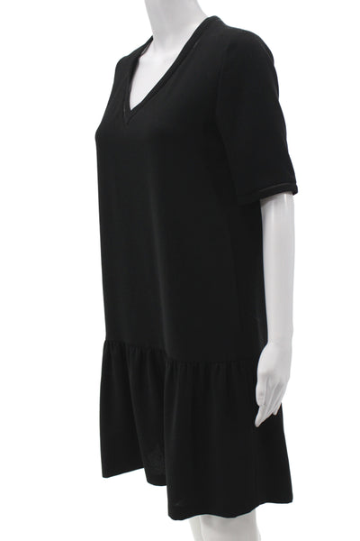 Gerard Darel Women Shift Dress Black V-Neck Short Sleeve Midi Polyester Size 36