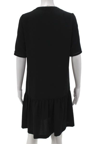 Gerard Darel Women Shift Dress Black V-Neck Short Sleeve Midi Polyester Size 36