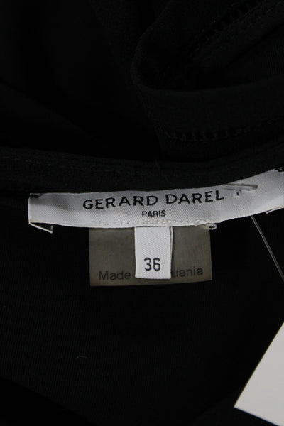 Gerard Darel Women Shift Dress Black V-Neck Short Sleeve Midi Polyester Size 36