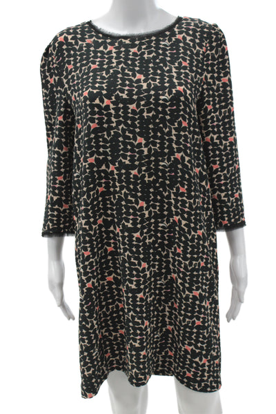 Suncoo Womens Shift Dress Black Geometric 3/4 Sleeve Round Neck Midi Size S