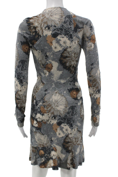 Yigal Azrouel Womens Gray Floral Sheath Dress V-Neck Long Sleeve Size S