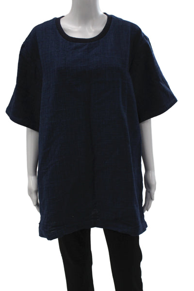 Philip Huang Womens Tunic Blue Short Sleeve Round Neck Cotton Size 3