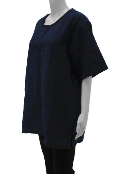 Philip Huang Womens Tunic Blue Short Sleeve Round Neck Cotton Size 3