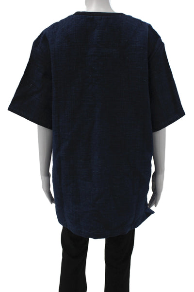 Philip Huang Womens Tunic Blue Short Sleeve Round Neck Cotton Size 3