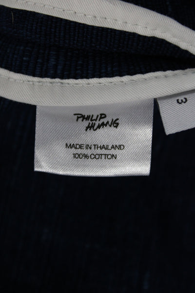 Philip Huang Womens Tunic Blue Short Sleeve Round Neck Cotton Size 3