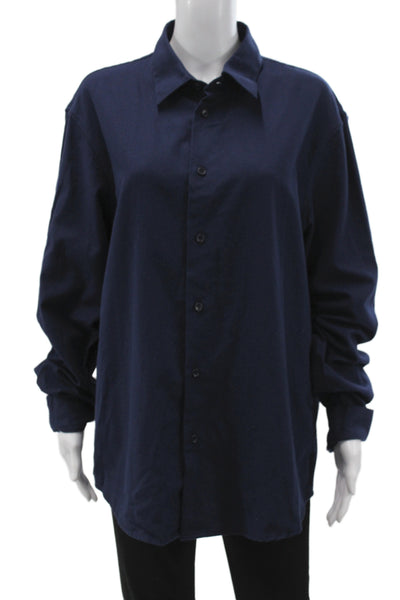 Sandro Mens Button Front Collared Long Sleeve Cotton Shirt Blue Size 2XL