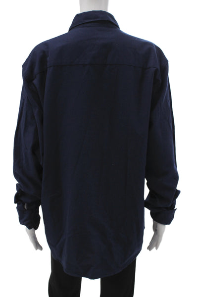Sandro Mens Button Front Collared Long Sleeve Cotton Shirt Blue Size 2XL