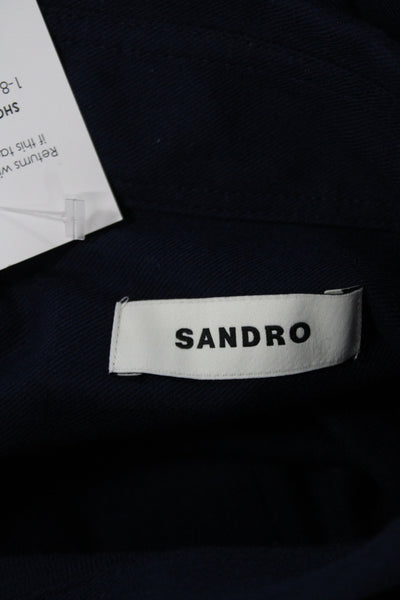 Sandro Mens Button Front Collared Long Sleeve Cotton Shirt Blue Size 2XL