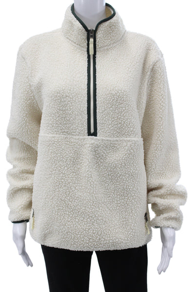 Splits 59 Women Pullover Sherpa Fleece Zip High Neck Ivory Sweatshirt Size L