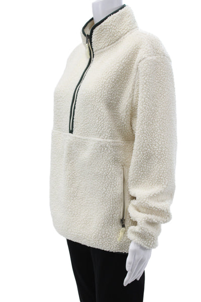 Splits 59 Women Pullover Sherpa Fleece Zip High Neck Ivory Sweatshirt Size L