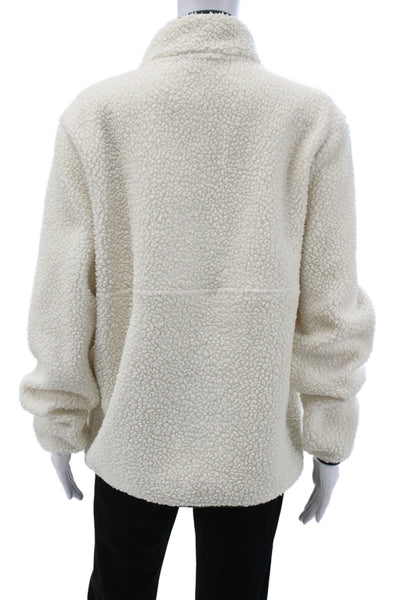 Splits 59 Women Pullover Sherpa Fleece Zip High Neck Ivory Sweatshirt Size L