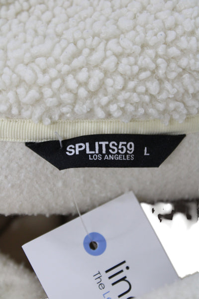 Splits 59 Women Pullover Sherpa Fleece Zip High Neck Ivory Sweatshirt Size L