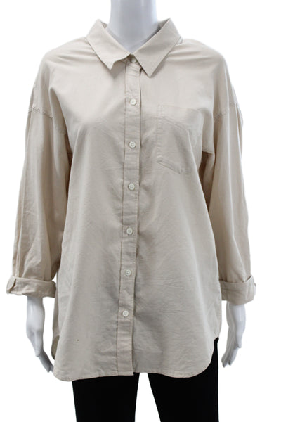 Wilfred Free Women Beige Cotton Collared Button-Up Top Long Sleeve Size S