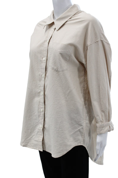 Wilfred Free Women Beige Cotton Collared Button-Up Top Long Sleeve Size S