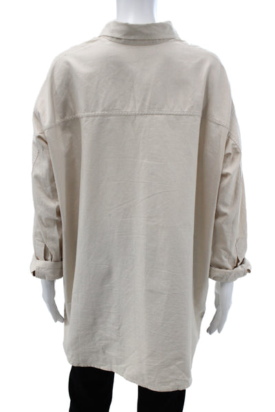 Wilfred Free Women Beige Cotton Collared Button-Up Top Long Sleeve Size S