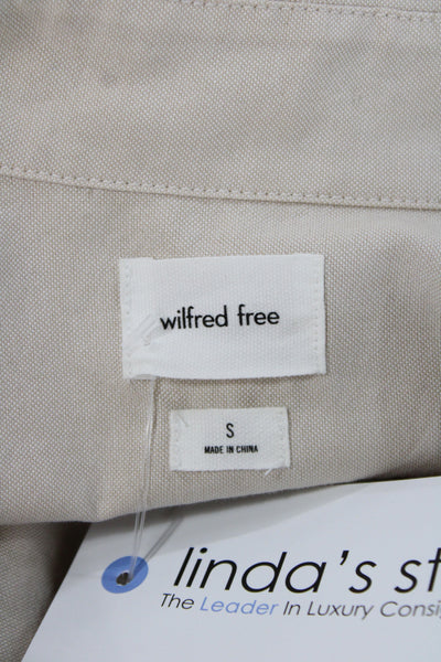 Wilfred Free Women Beige Cotton Collared Button-Up Top Long Sleeve Size S