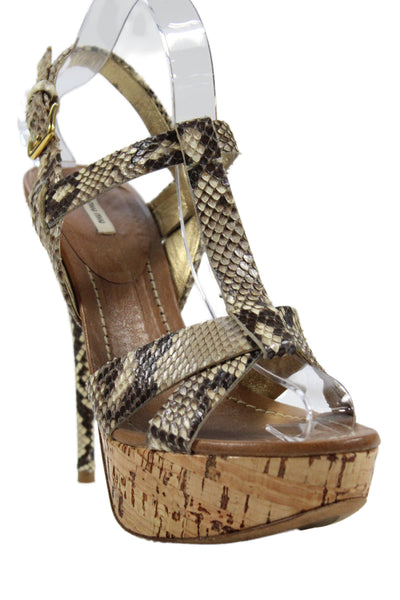 Miu Miu Womens Python Skin Open Toe Platform High Heels Shoes Brown Size 7