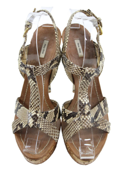 Miu Miu Womens Python Skin Open Toe Platform High Heels Shoes Brown Size 7