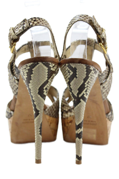 Miu Miu Womens Python Skin Open Toe Platform High Heels Shoes Brown Size 7