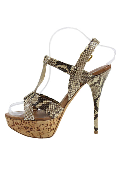 Miu Miu Womens Python Skin Open Toe Platform High Heels Shoes Brown Size 7