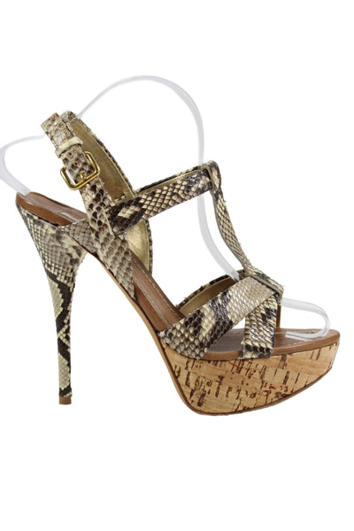 Miu Miu Womens Python Skin Open Toe Platform High Heels Shoes Brown Size 7