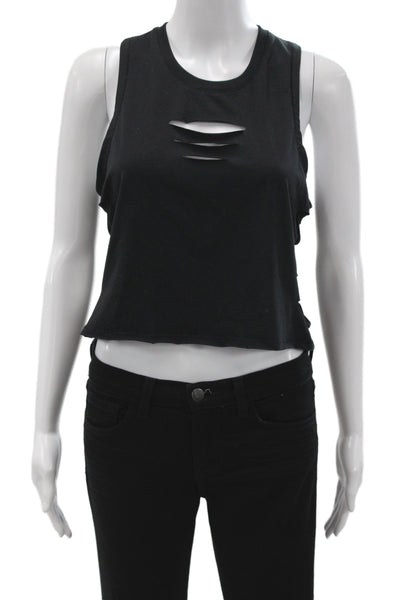 Alo Womens Cropped Black Cotton Crewneck Athleisure Tank Size L