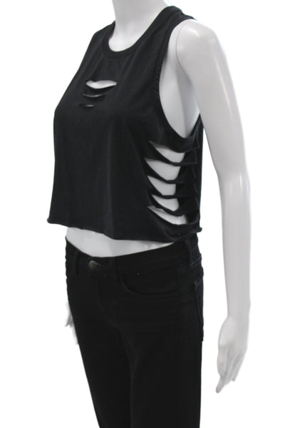 Alo Womens Cropped Black Cotton Crewneck Athleisure Tank Size L