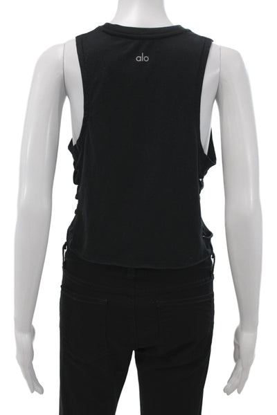 Alo Womens Cropped Black Cotton Crewneck Athleisure Tank Size L