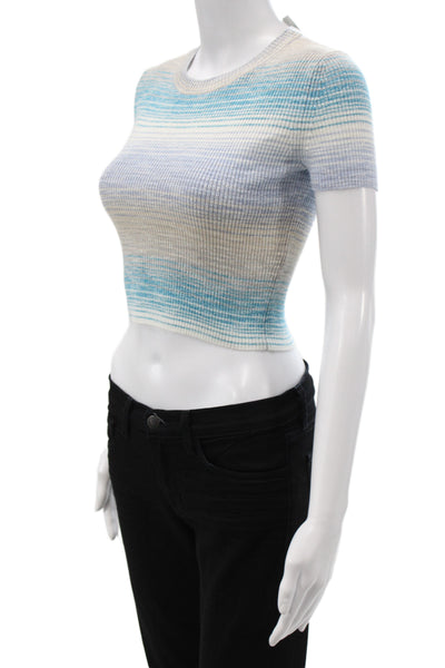 Intermix Women Striped Blue Cropped T-Shirt Short Sleeve Crew Neck Size PP
