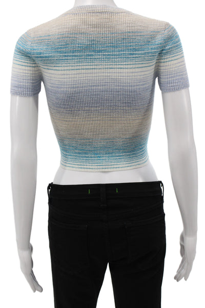 Intermix Women Striped Blue Cropped T-Shirt Short Sleeve Crew Neck Size PP