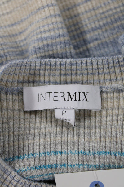 Intermix Women Striped Blue Cropped T-Shirt Short Sleeve Crew Neck Size PP